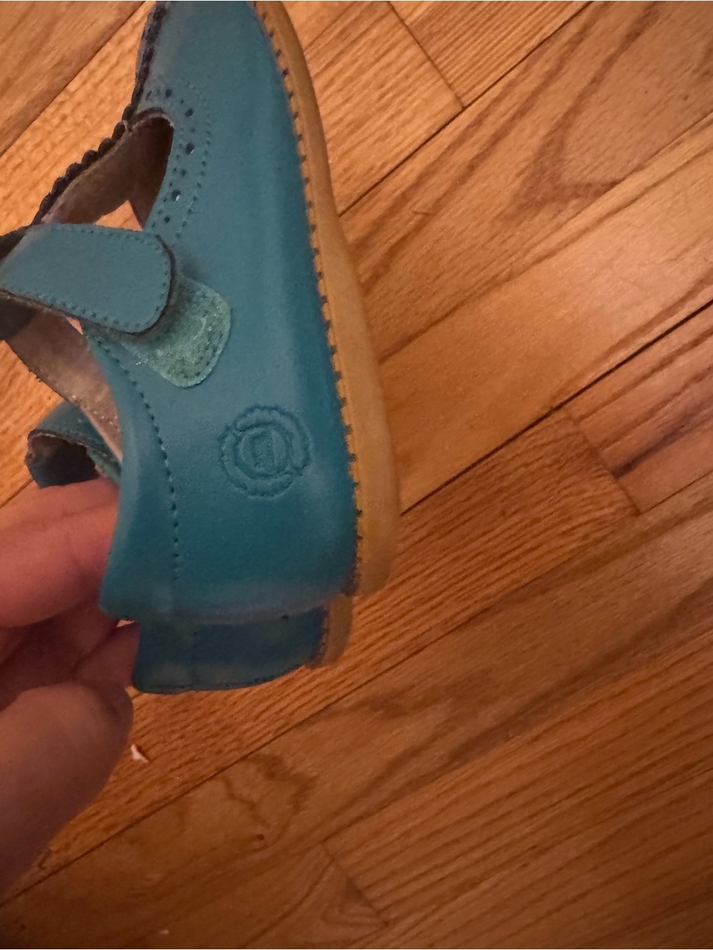 Kids Teal Leather Mary Jane Shoe with Velcro Strap